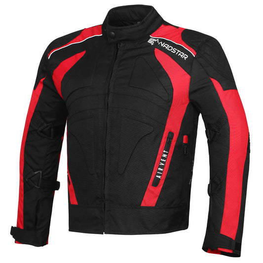 Mens cordura textile black and red biker fashion medium length jacket