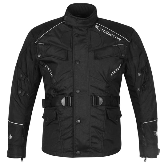 Mens cordura textile black biker fashion longer length jacket