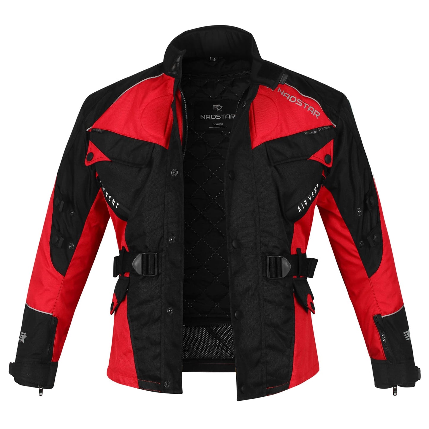 Mens cordura textile black and red biker fashion longer length jacket