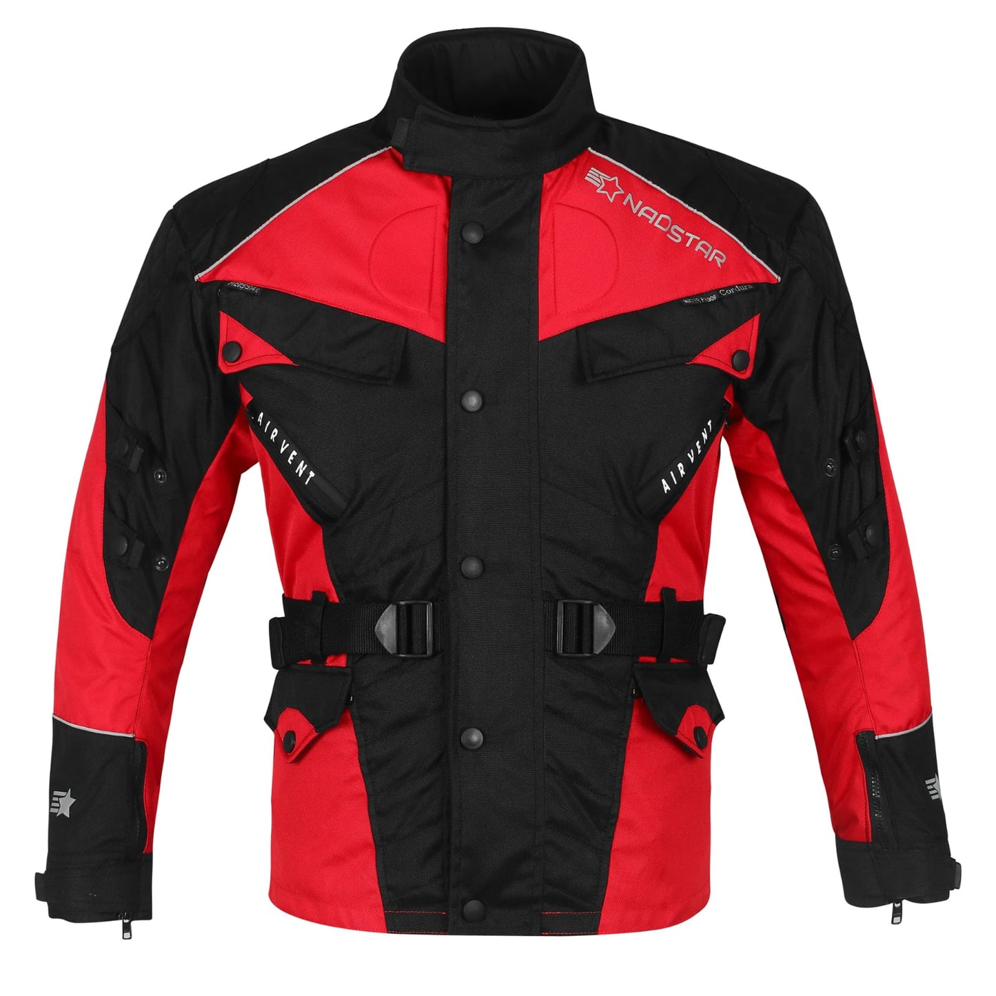 Mens cordura textile black and red biker fashion longer length jacket