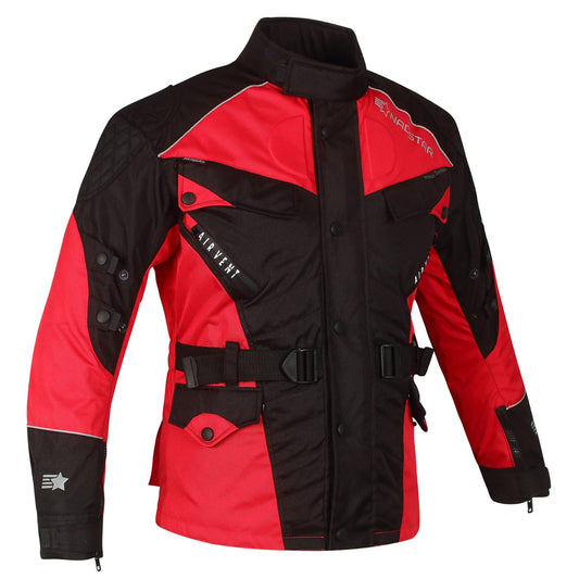 Mens cordura textile black and red biker fashion longer length jacket